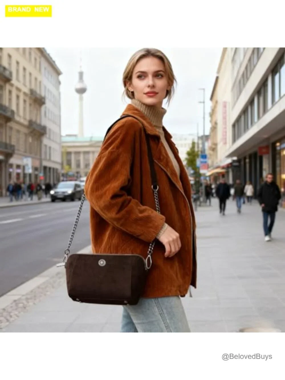 Faux Suede Crossbody Bag with Adjustable Strap